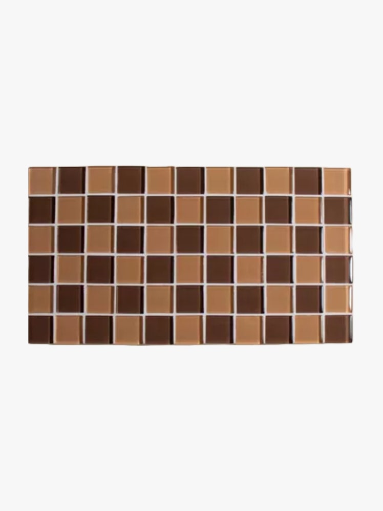 Brown checkered glass tile tray.