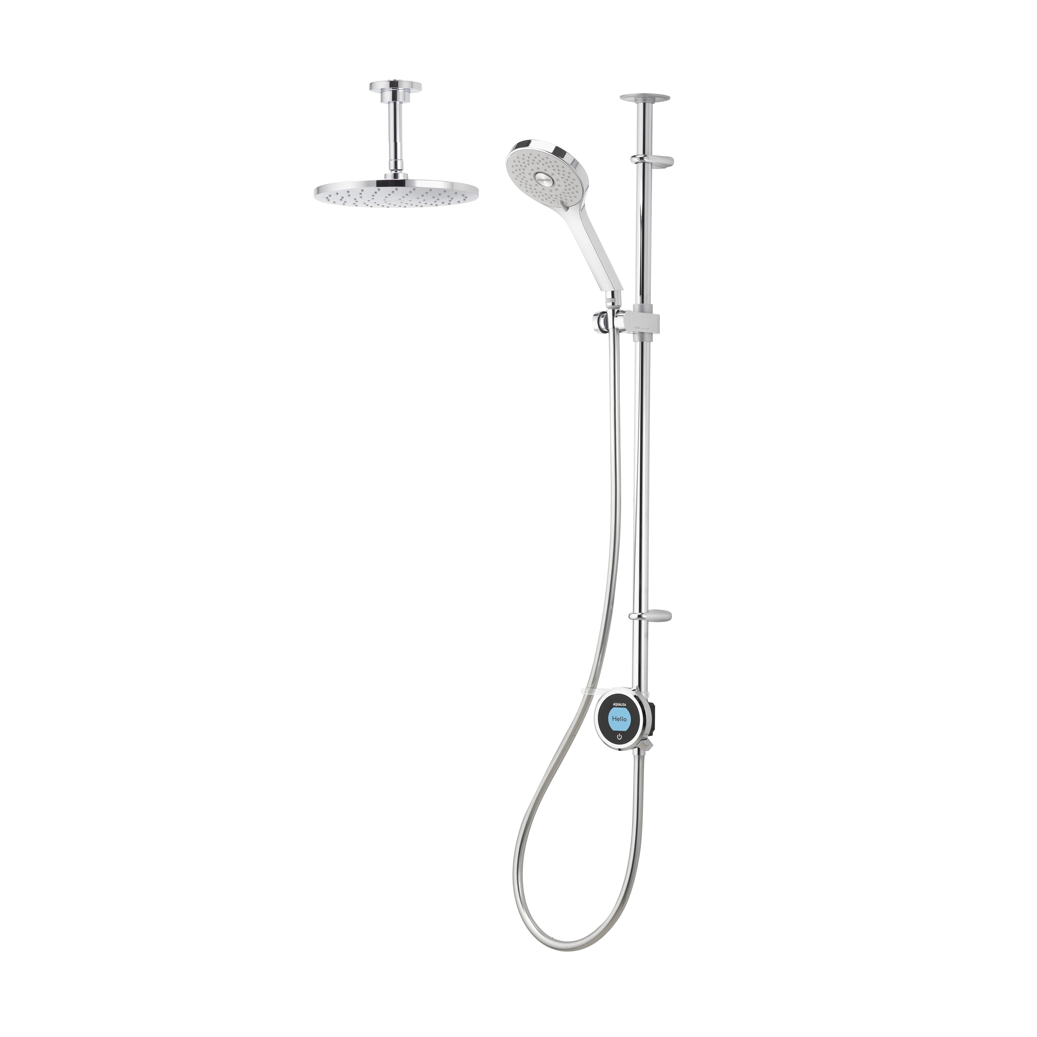 Aqualisa Optic Q Exposed valve HP/Combi Ceiling fed Smart Digital mixer 3-spray pattern Shower with Adjustable & Fixed shower head