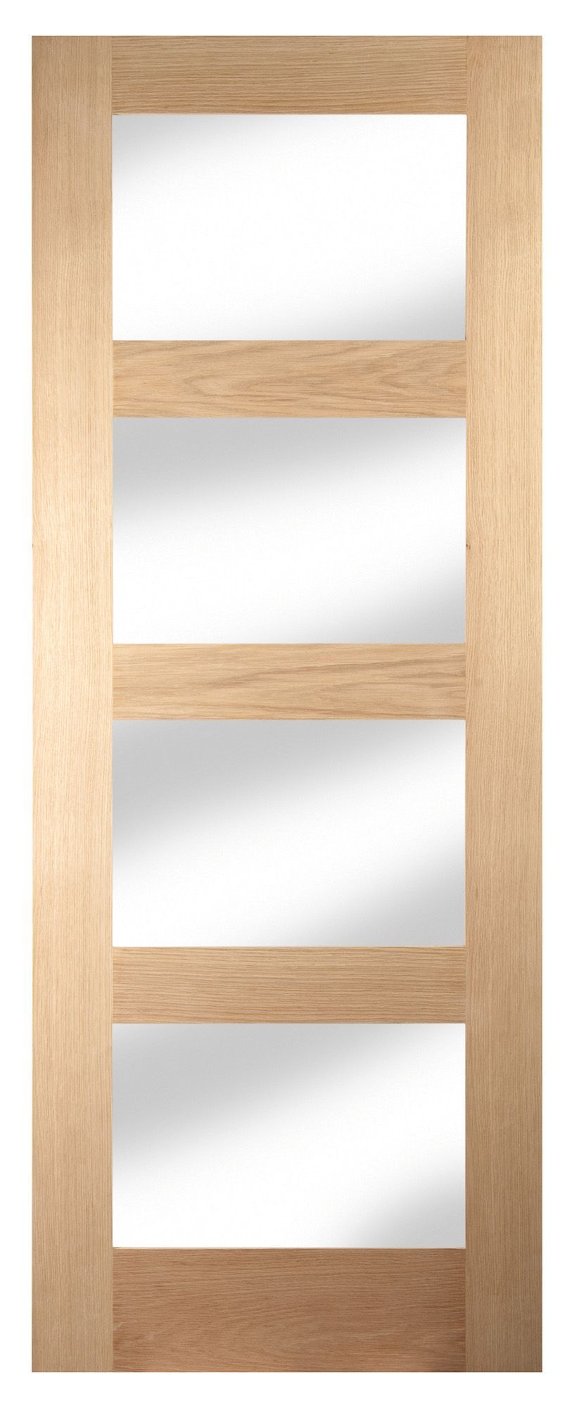 Fortia 0 panel 4 Lite Clear Glazed Shaker Natural White oak veneer Internal Timber Door, (H)1981mm (W)762mm (T)35mm