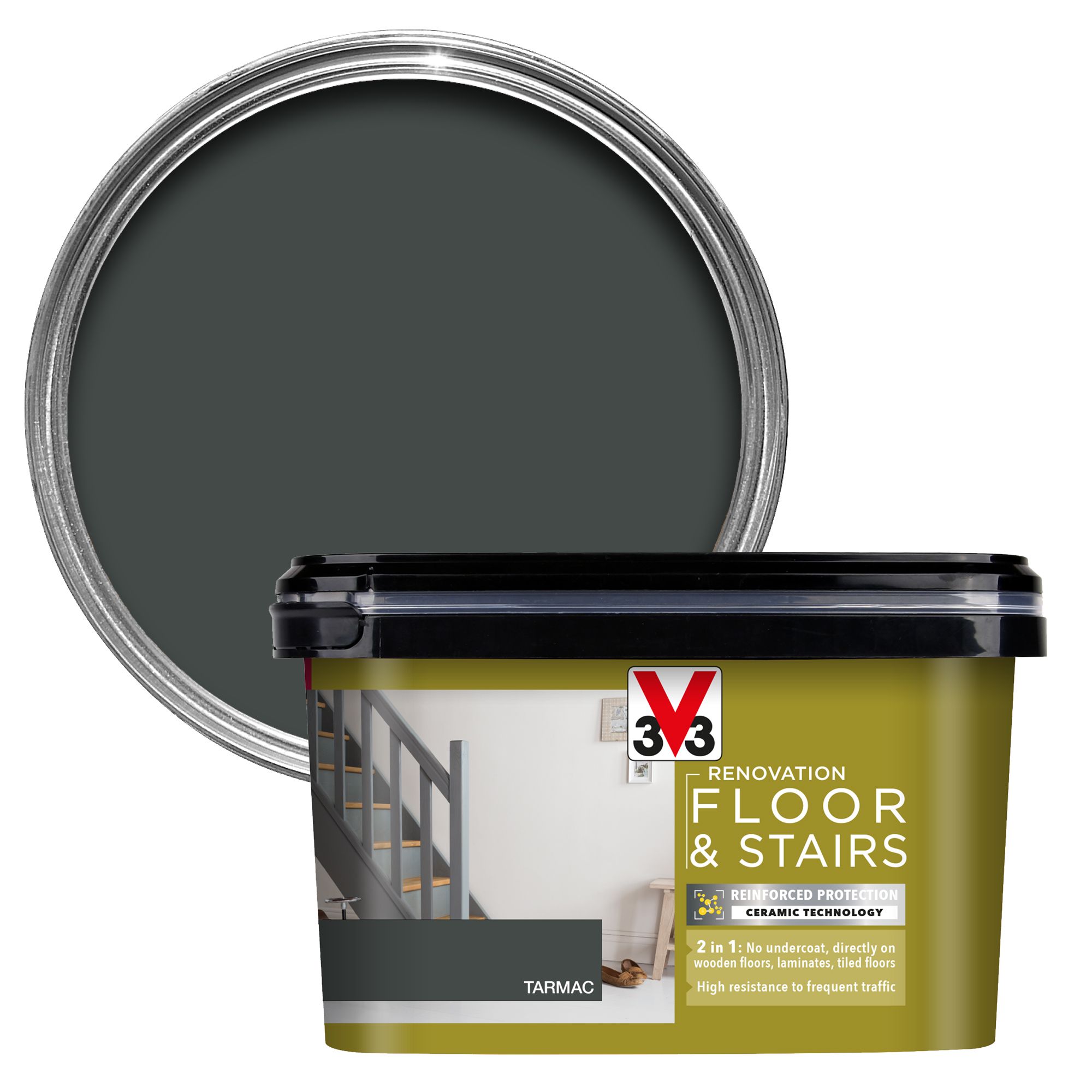 V33 High performance Tarmac Satinwood Floor & stair paint, 2L