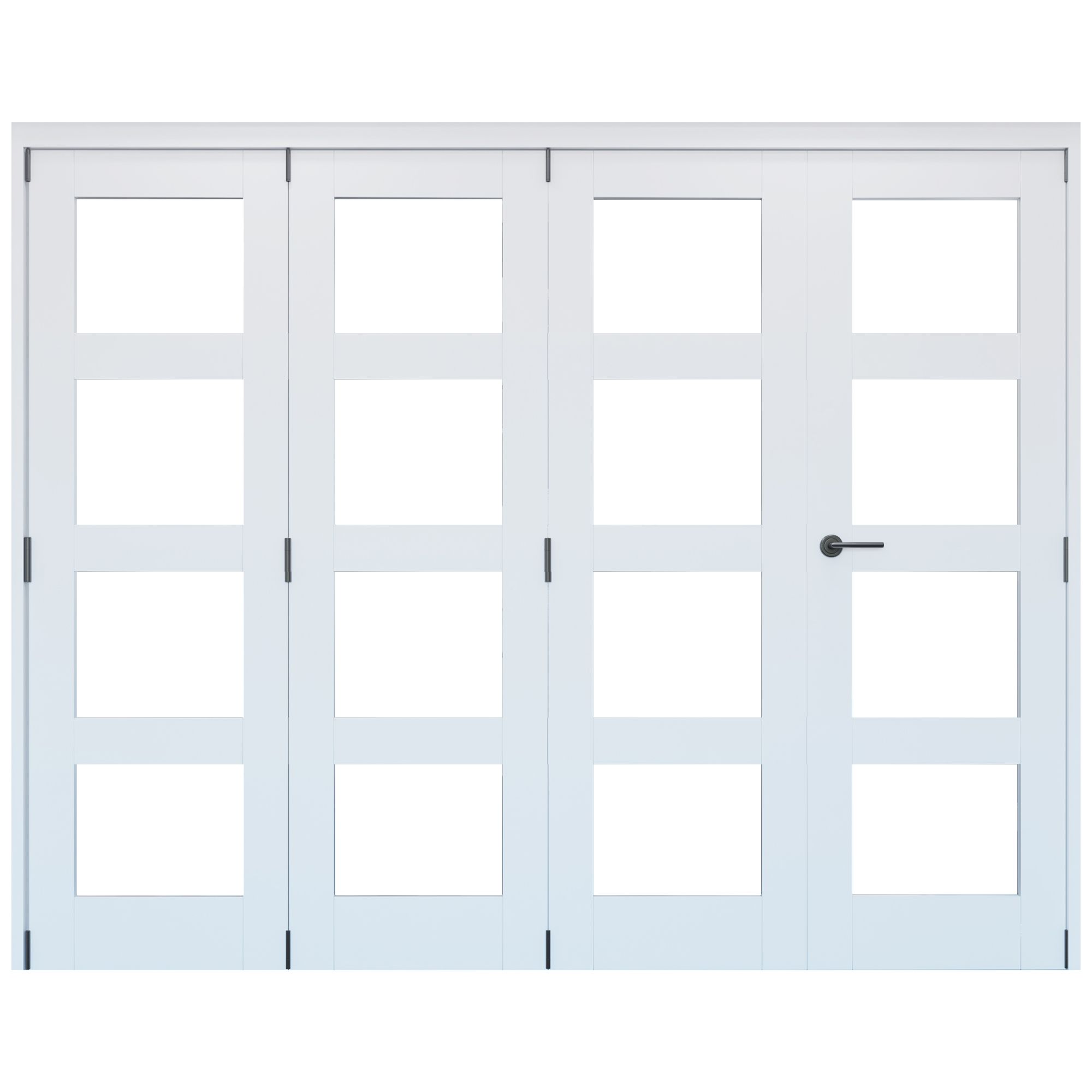 Vertical 0 panel 4 Lite Plain Clear Glazed Shaker Unfinished White Softwood Internal Folding Door set, (H)2060mm (W)2209mm