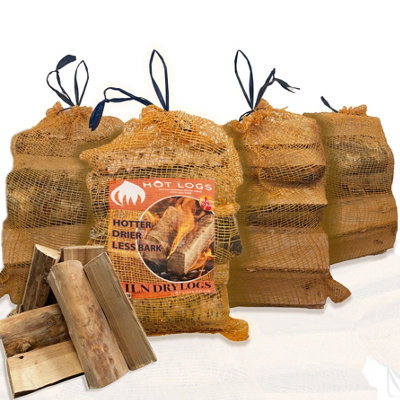 4 Large Nets of Kiln Dried Fire Logs, 4x Bags For Wood Burners, Stoves & Fireplaces & Fire Pits Hot Burning Sustainably Sourced