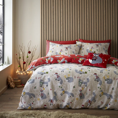 Christmas Foraging Fox Super Soft Brushed Duvet Cover Set