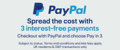 Clickable tile to take you to our "Pay in 3 with PayPal" page for more information on this finance service