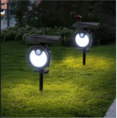 Extrastar 3.7W LED Solar Wall Lamp outdoor Garden Spike Floodlight PIR Sensor, 6500K, IP44 (pack of 2)