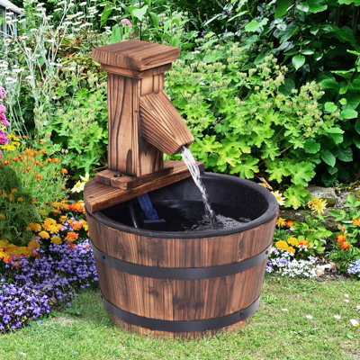 Outsunny Garden Wood Barrel Pump Patio Electric Water Fountain Deck Feature New