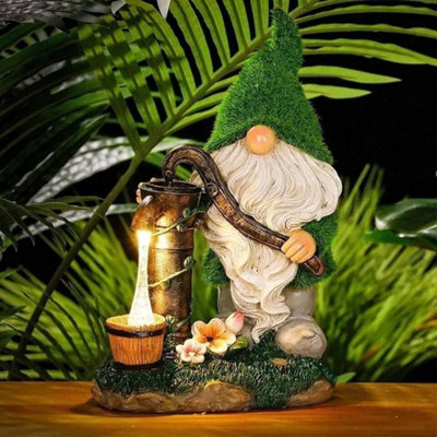 Solar Gnome Garden Ornament LED Water Pump Home Patio Flower Bed Lighting