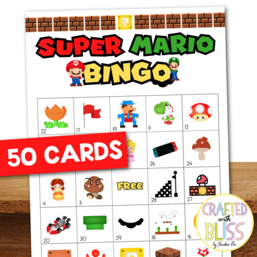 50 Mario Bingo Cards (5x5), Plumber Theme, Mario Bingo Game, Super ...