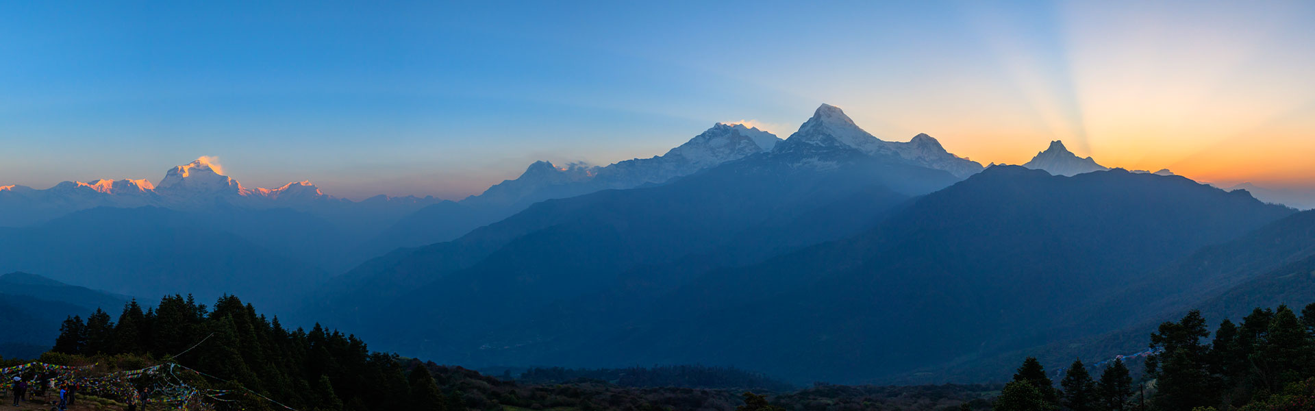 Panoramic sunrise view from poon hill during Annapurna base camp Trek