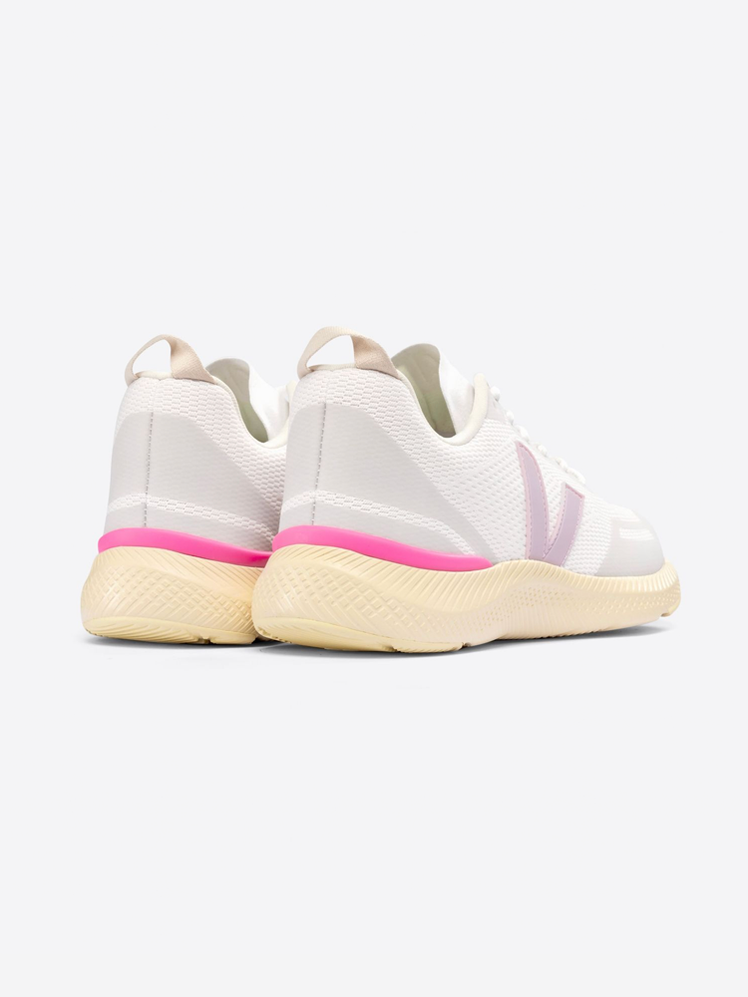 Veja Impala in white purple pink and beige color way on gray background