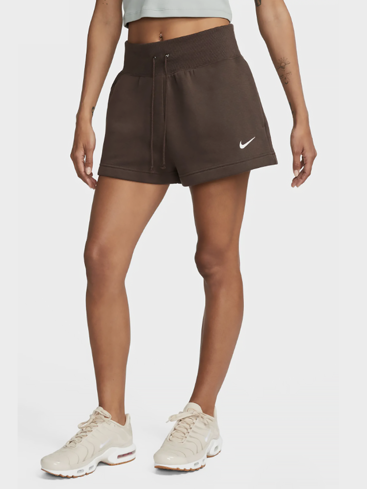 Phoenix Fleece Knit Shorts in branded brown color way on light gray background