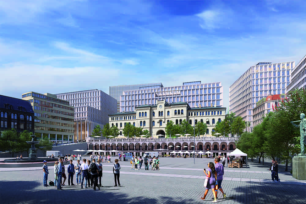 Illustrasjon av regjeringskvartalet sett fra Youngstorget