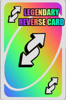 a rainbow colored card that says legendary reverse card on it