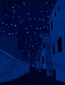 a drawing of a city street at night with lots of lights on