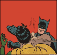 a cartoon of batman slapping robin 's face