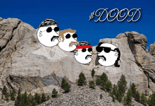 a cartoon of a group of men standing on top of a mountain with the words $ doo d written above them