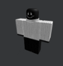 a black and white image of a roblox character with a smiley face on his head .