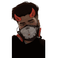 a man wearing a mask with devil horns on his face