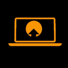 a laptop computer with an orange icon on the screen .