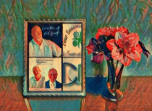 a framed picture of a man with four seasons on it