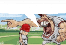 a cartoon drawing of a baseball player pointing at another player