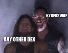 two wrestlers are standing next to each other with the caption " any other dex " on the bottom