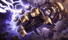 a close up of a robot with a lightning bolt coming out of it .