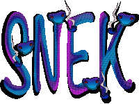 the word sneak is written in blue and purple with snakes