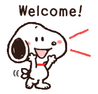 a cartoon of snoopy with the words welcome written above him