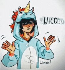 a drawing of a boy in a unicorn outfit