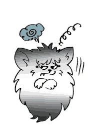 a black and white drawing of a furry animal with a cloud coming out of its mouth .