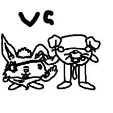 a black and white drawing of a dog and a rabbit with the letters vc above them