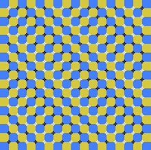 a blue and yellow checkered pattern with black squares on a blue background