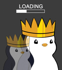 a penguin wearing a crown is being loaded