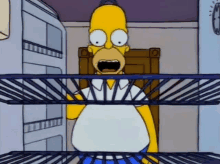 a cartoon of homer simpson standing in front of an empty refrigerator