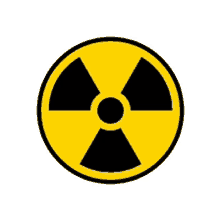 a yellow and black nuclear symbol on a white background .