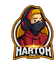 a logo for hartoh jomblo shows a man wearing headphones