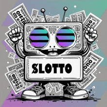 an illustration of a robot holding a sign that says slotto