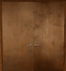 a pair of wooden doors with a metal handle