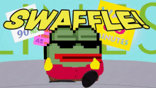 a cartoon drawing of a car with the words swaffle written on it