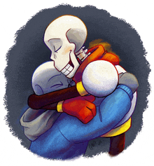 a drawing of a skeleton hugging another skeleton with the letters gwp on the bottom right