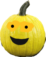 a yellow pumpkin with a face on it