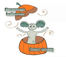 a drawing of a mouse in a pumpkin with the words strasznego halloween