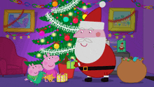 a cartoon christmas scene with santa claus and peppa pigs