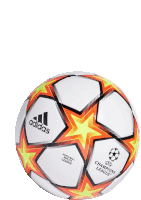 a soccer ball with the word adidas on it is floating in the air