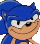 a close up of a cartoon sonic the hedgehog smiling .