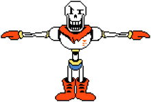 a pixel art drawing of papyrus from undertale with his arms outstretched