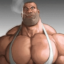 a cartoon of a very muscular man with a beard wearing a tank top .