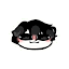 a pixel art drawing of a person 's face with black hair and a white mouth .