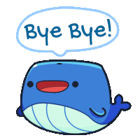 a blue whale with a bye bye speech bubble above it